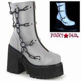 Assault-66, Cleated Grey Platform Ankle Boots by Demonia