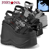 Demonia | WAVE-13, Wedge Platform Sandal with Bat Buckle