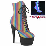 Pleaser | ADORE-1020REFL-02, 7" Reflective Rainbow Lace-up Ankle Boots