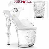Pleaser | RAPTURE-808, 8" Clear Ankle Straps with Skull and Bones Accent