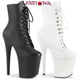 FLAMINGO-1020WR, 8" Black Leather Lace-up Ankle Boots by Pleaser