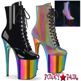 Pleaser | FLAMINGO-1020RC, 8" Rainbow Chrome Platform Boots