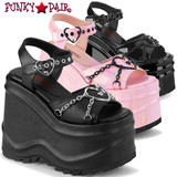 Demonia | WAVE-09, Wedge Platform With Heart and Chain Detail Sandal