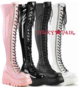 Demonia | SHAKER-374, Lace-up Thigh High Boots