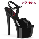 Passion-709, 7" Black Comfort Width Ankle Strap Sandal By Pleaser
