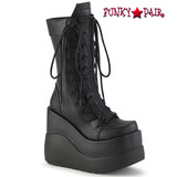 Void-118, Black Vegan Leather Wedge Tiered Platform Boot By Demonia