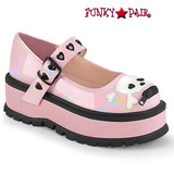 Demonia SLACKER-27, Baby Pink Platform MaryJane W/Skull