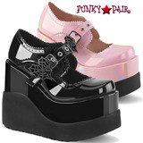 Demonia | VOID-38, Wedge Platform W/Spider Web Buckle