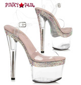 Ellie Shoes | 709-HATTIE, 7" Pointed Stiletto Clear Sandal W/Rhinestones On Platform