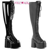 Demonia | Camel-300WC, 5" Platform Lace-Up Stretch Wide Calf Thigh High Boot