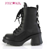 Demonia | Bratty-50, Chunky Heel Lace-Up Ankle Boot Zipper Side View