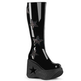 DYNAMITE-218, Cutout Star Black Platform Knee High Boots By Demonia