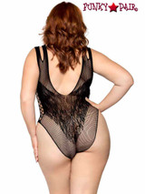 LA81641X, Back View Net and Lace Dual Straps Bodysuit by Leg Avenue