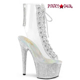 Pleaser | BEJEWELED-1016C-2-7, 7" Clear Open Toe/Heel Rhinestones Ankle Boots