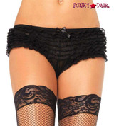 LA-2985, Black Micromesh Lace ruffle tanga shorts