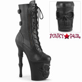 Pleaser RAPTURE-1047, Mid Calf Boots with Skull Sculpted Platform