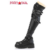 Demonia RENEGADE-320, Lace-up Over the Knee Boots with Chain Detail