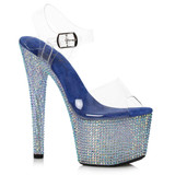 709-Ziamond, 7 Inch Blue Rhinestones Platform Sandal By Ellie Shoes