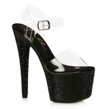 709-Zina, Black Rhinestones Ankle Strap Sandal By Ellie