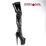 Pleaser Flamingo-4000, 8 Inch Black Thigh High Boots Zipper Side View