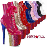 Pleaser Flamingo-1020HG, 8" Rainbow Glitter Platform Boots Clearance