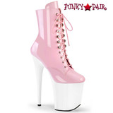 Pleaser Flamingo-1020TT, 8 Inch Lace up Two Tone Baby Pink/White Ankle Boots
