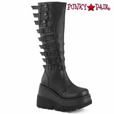 Demonia | SHAKER-232, Wedge Boots with Skull Buckles