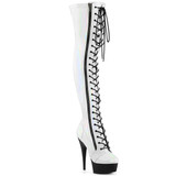 Pleaser DELIGHT-3029, 6" White Thigh High Boots with Zipper