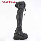 Demonia SHAKER-325, Wedge Thigh High Boots