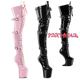 Pleaser CRAZE-3028, Heelless Thigh High Boots with Buckles