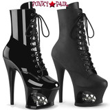 Pleaser MOON-1020SK, Cut Out Platform Ankle Boots with Skull and Bones