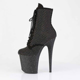 Pleaser FLAMINGO-1020RM, 8 Inch Ankle Boots with Rhinestones Mesh Overlay