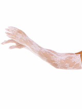 LA2033, White Lace Opera Length Gloves