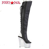 BEJEWELED-3019MS-7 Zipper Side View Rhinestone Open Toe/Heel Lace-Up Back Over-The-Knee Boot