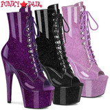 Pleaser ADORE-1021GP, Peep-Toe Lilac Glitter Ankle Boots