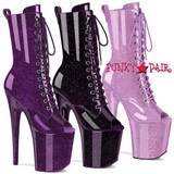 Pleaser FLAMINGO-1041GP, Glitter Peep Toe Lace-up Ankle Boots