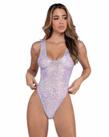 PR-6432, White Sequin Fishnet Cheeky Romper By Roma