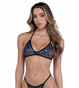 PR-6435, Black Sequin Fishnet Bikini Top By Roma