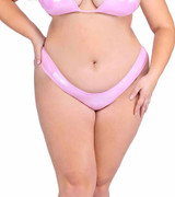 PR-6453X, Plus Size Baby Pink Metallic Thong Back Shorts