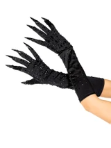 A2918, Rhinestones Black Claw Gloves