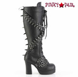 Demonia GOTHIKA-108, 3.75 Inch Chunky Heel Platform Knee High Boots with Bullets