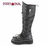 EMILY-221, 2 Inch Platform Knee High Boots with Skulls and Chain Side View