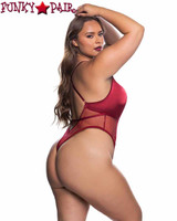 R-LI834Q, Mesh and Satin with Bead Lace Design Plus Size Teddy Side View