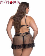 R-LI839Q, Plus Size Scalloped Eyelash Lace and Mesh Babydoll Back View