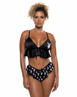 PBLI195, Black Flutter Top and Bottom By PlayBoy Lingerie