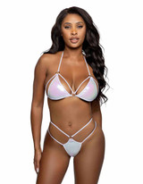R6776, White Iridescent Foil Bikini Set