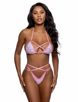R6779, Pink Strappy Bikini Set