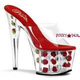 ADORE-701FL,  7 Inch Stiletto Heel Slide with Red Flowers