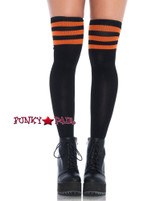 Black/Orange Athletic Stockings with Stripes Top | Leg Avenue (6605)