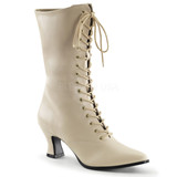 Victorian-120, Women Victorian Boot Cream Faux Leather